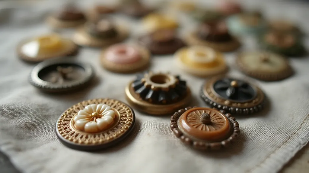 Collection of antique buttons on linen