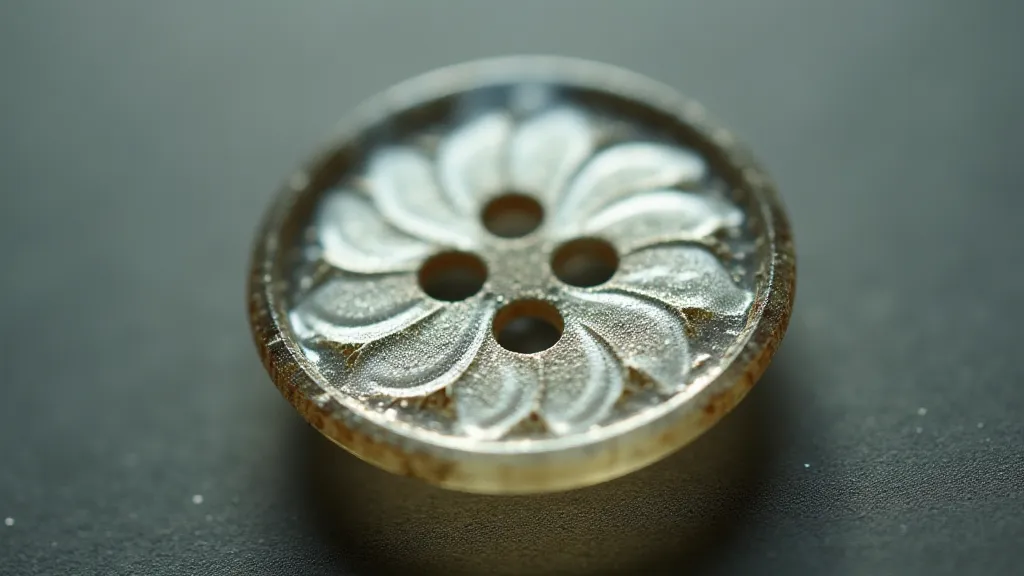 Close-up of an antique glass button with a floral design