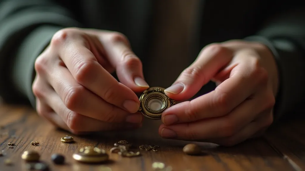 Collector examining a button