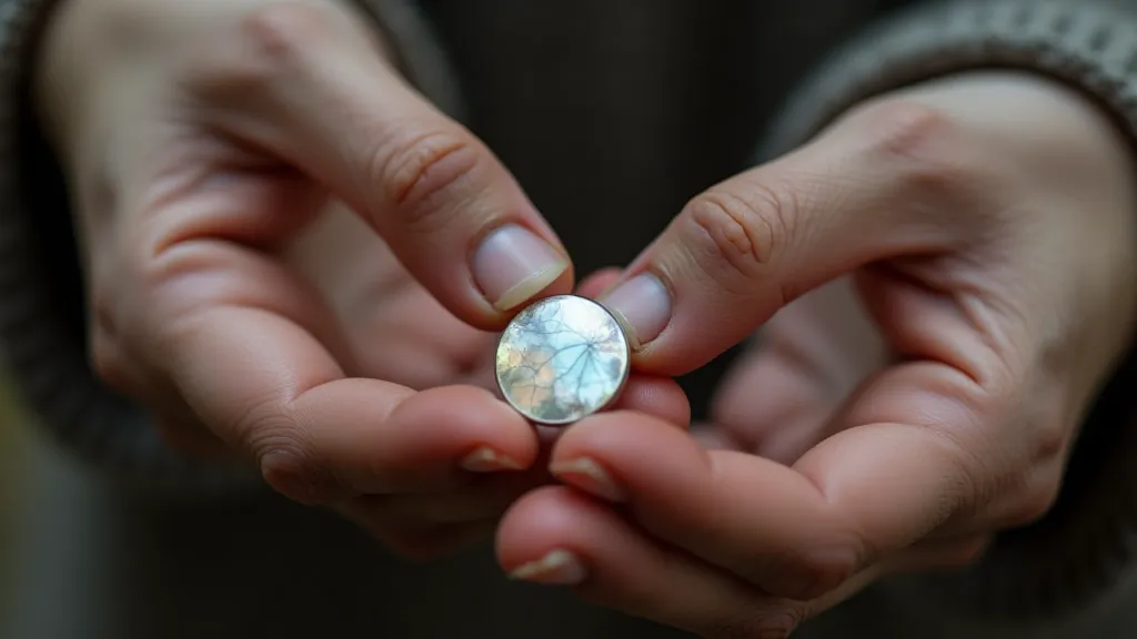 Woman holding a mother-of-pearl button