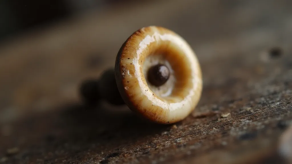 Macro photograph of an antique horn button