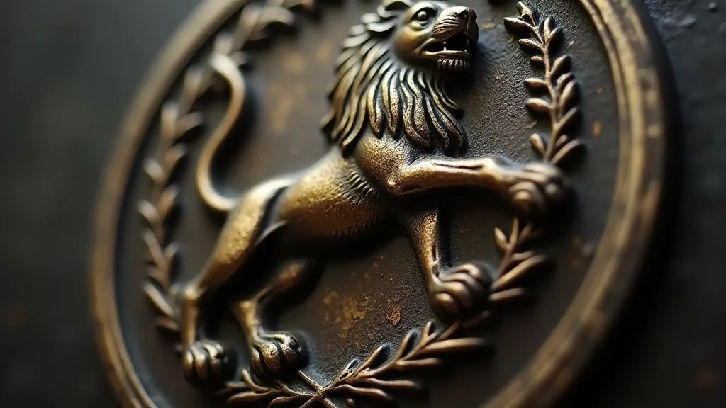 Gold button with a lion crest