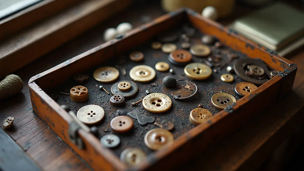 Vintage sewing kit with antique buttons